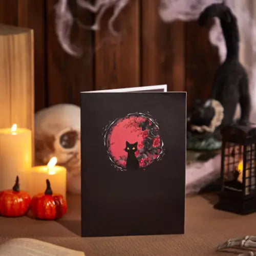 Cat Moon Wreath Pop up Card - cards