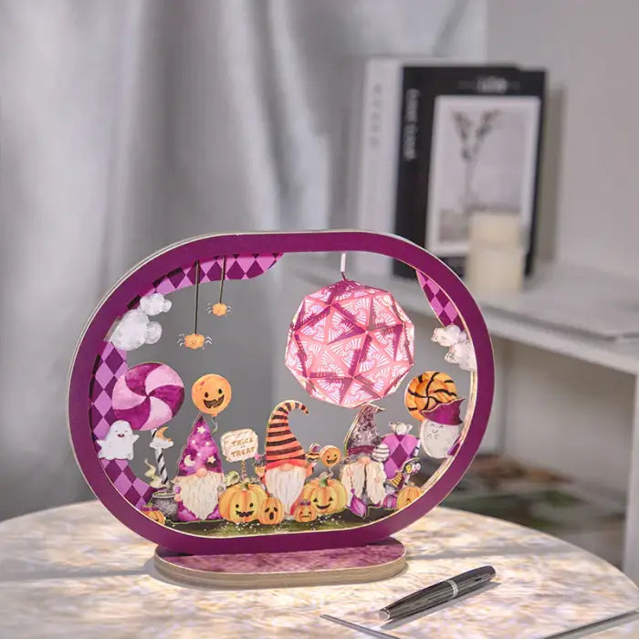 Happy Halloween Funny Gnome 3D Paper Carving Night Lights -