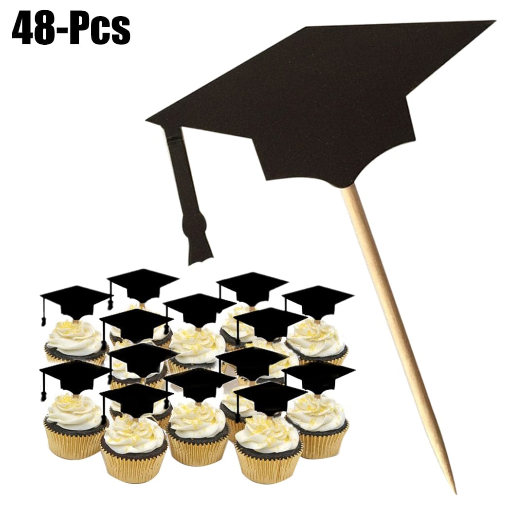 48Pcs Cake Topper Bachelor Cap Cake