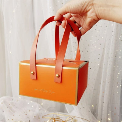 Bronzing Portable Paper Box Leather Portable Rope Chocolate Candy Packaging Birthday Party New Year Gift Decoration