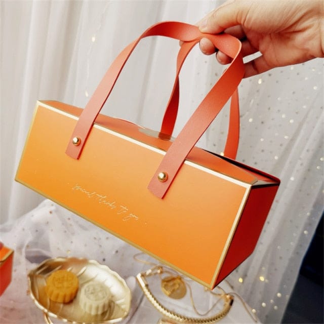 Bronzing Portable Paper Box Leather Portable Rope Chocolate Candy Packaging Birthday Party New Year Gift Decoration