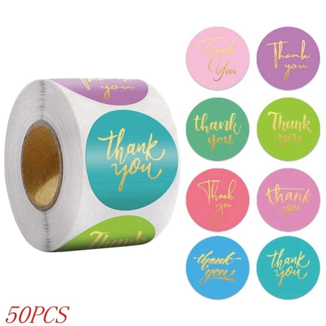 50-500pcs 1inch "Thank You" Stickers