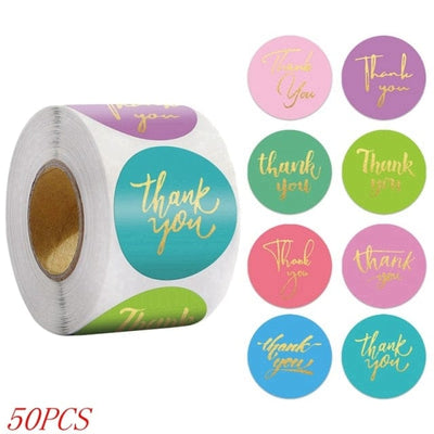 50-500pcs 1inch "Thank You" Stickers