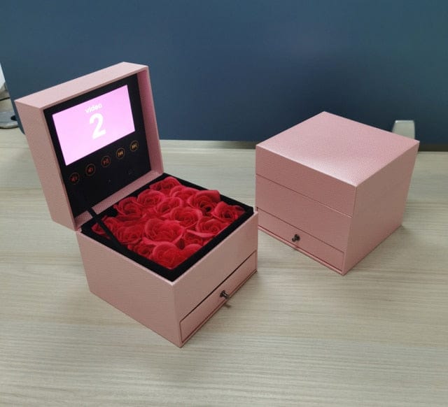 High Quality Luxury Box Video Screen Prensentation Art Style Video Jewelry Watch Advertising Display Lcd Screen Pink Gift Box